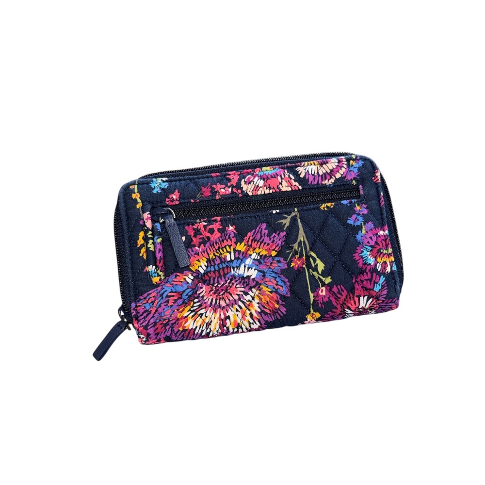 Vera Bradley Midnight Floral Quilted Cotton Turnlock Zip Around Wallet Women - Picture 3 of 3